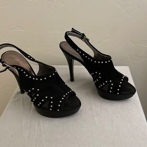 Marc Fisher 6.5 Black Velvet Silver Studded High Heels